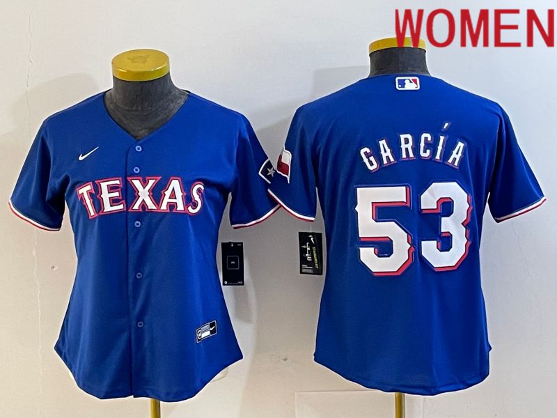 Women Texas Rangers 53 Garcia Blue Game Nike 2023 MLB Jersey style 2